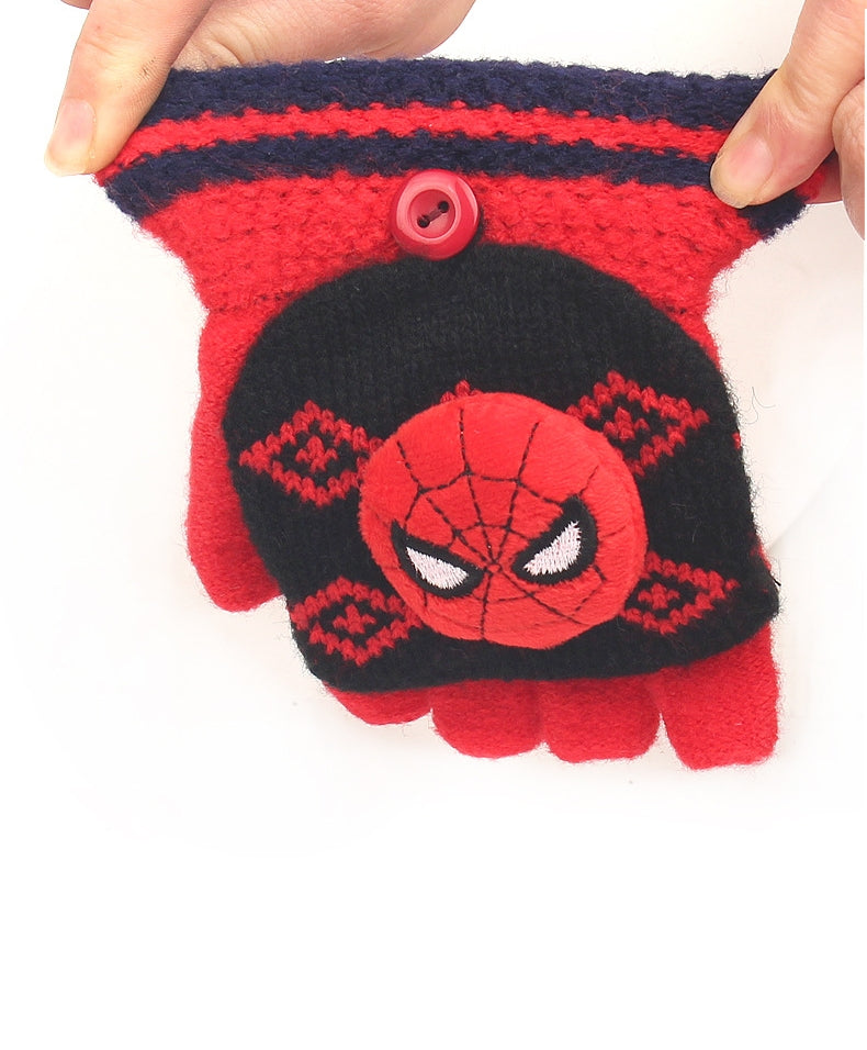 Fingerless Flap Cover Gloves Winter Knit Warm Mittens Soft Lined Fleece Thermal Outdoor Half Finger Gloves with Cover Convertible Flip Top for Kids