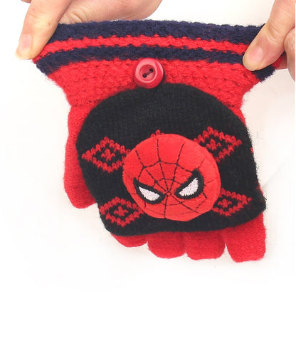 Fingerless Flap Cover Gloves Winter Knit Warm Mittens Soft Lined Fleece Thermal Outdoor Half Finger Gloves with Cover Convertible Flip Top for Kids