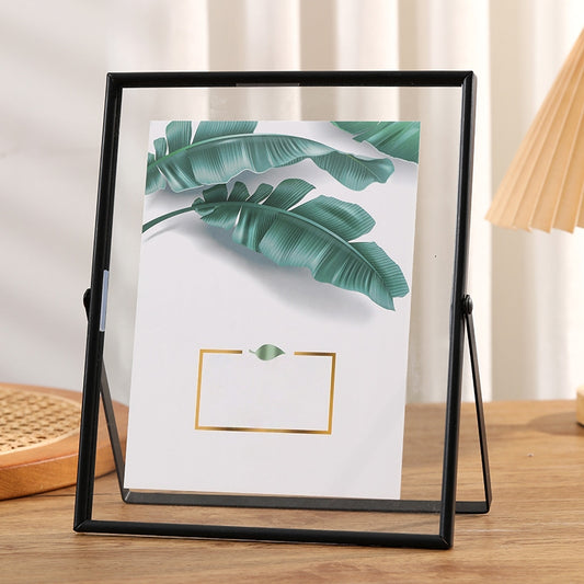 Glass Pressed Flower Frames, Floating Picture Frames, Gold Glass Photo, Tabletop Handmade Artwork Photo Ornament for Home Decoration Gift (Black, 6x4)