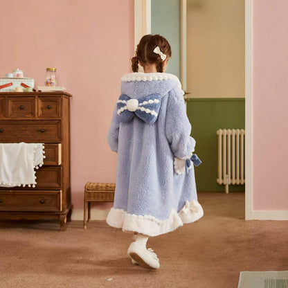 Snow White Elsa Winter Bow Oversized Blanket Hoodie Kids, Girls, Super Soft Warm Fleece Sweatshirt With Pocket for Children Teens, Long Sleeves(Frozen)