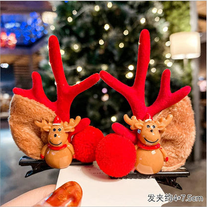 8PCS Christmas Xmas Party Santa Reindeer Snowman Pom Pom Bell Antler Kids Girls Toddlers Women Hair Clips Alligator Barrettes Hairpins Party