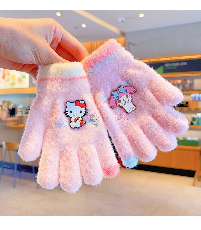 Full Finger Gloves Elsa Winter Knit Warm Mittens Soft Lined Fleece Thermal Outdoor Stretchy Gloves for Kids boys girls (Cinnamoroll)