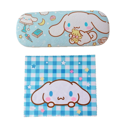 Lovely cat Cartoon Hard Shell Eyeglasses Cases Girl Protective Case Storage Box With Glasses Cloth for Teen PU leather eyegalss case (Cinnamoroll)