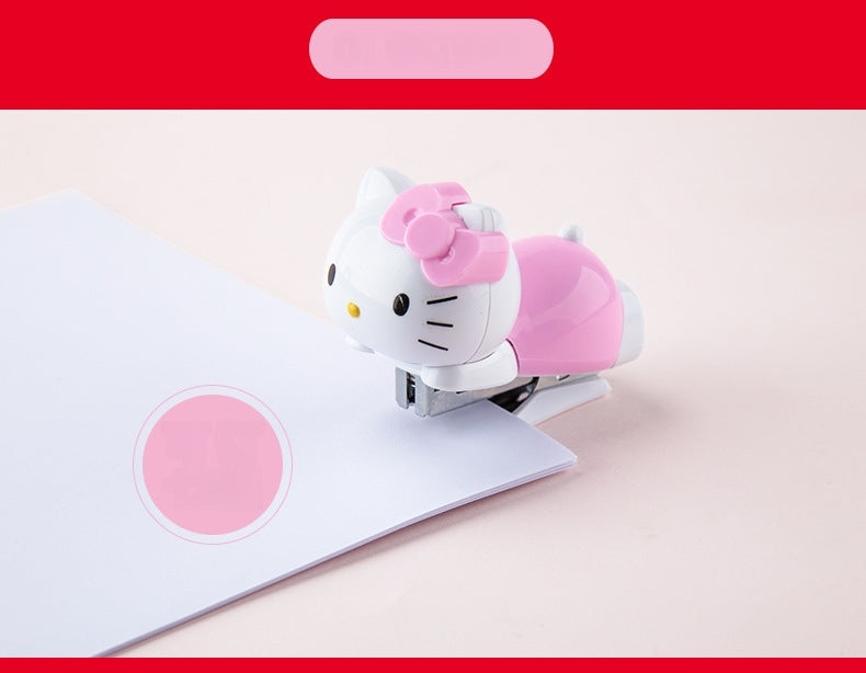 Mini Effortless Kitty Princess Desktop Staplers with 1000 Standard No.10 staples set Cute Stapler Gift for Student and Office School stationary Use （Hello Kitty）