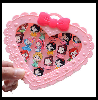 20Pcs Adjustable Princess Jewelry Girl Kids Cartoon Plastic Rings Gift Set with Heart Shape Box (20pcs)