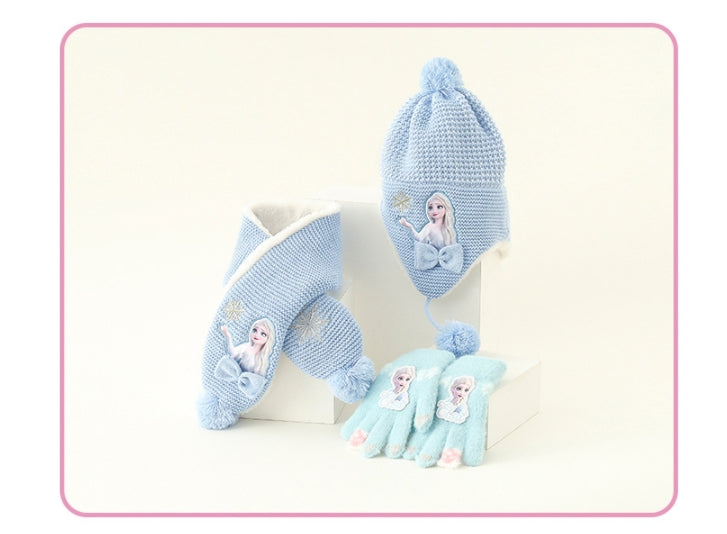 Kids Winter Beanie Hat Scarf for 2-10 Years Old Boys Girls.Outdoor Warm Fleece Lined Thermal Knit Fluffy Pom(Pink Elsa)