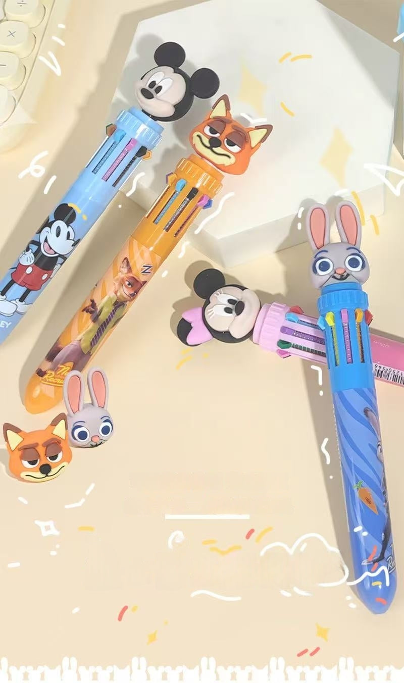 Multicolor teddy bear Pens 0.5mm 10-in-1 Retractable Ballpoint Pens 10 Colors Transparent Barrel Ballpoint Pen for Office Supplies and kids school (Judi)