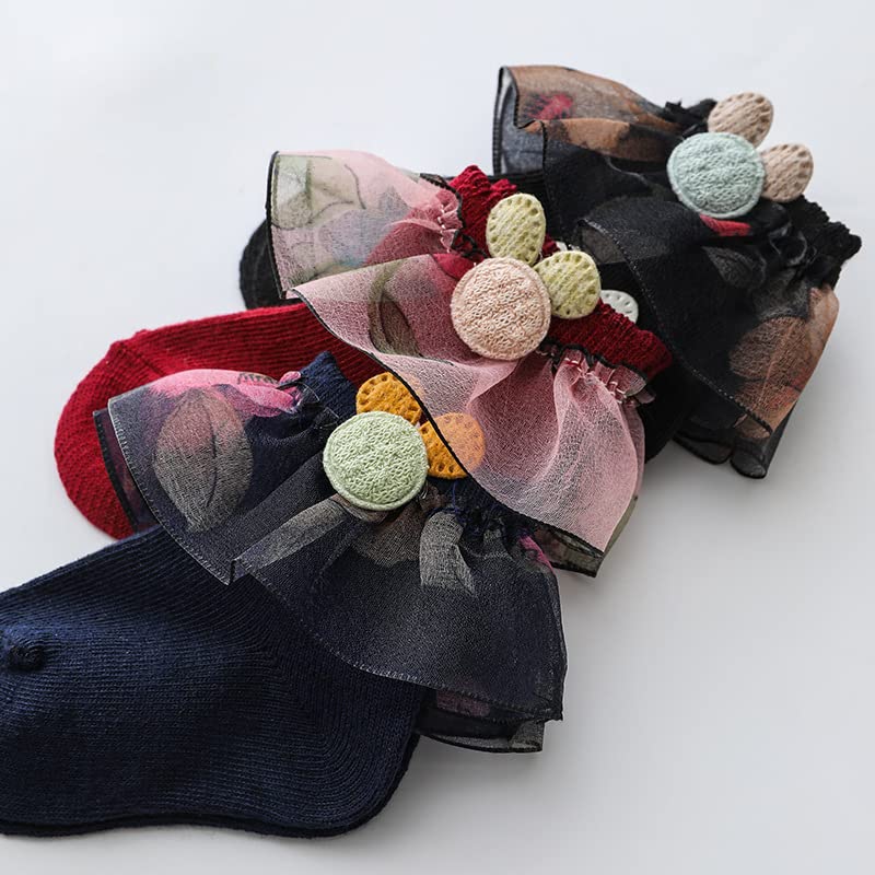 3 Pairs Kids Baby Girls Frilly Lace Tutu Flower Soft Cotton Socks Newborn Toddler Ankle Socks(Set03 1-2)