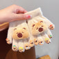 Full Finger Gloves Winter Knit Warm Mittens Soft Lined Fleece Thermal Outdoor Stretchy Gloves for Kids boys girls (Capybara with a doll)