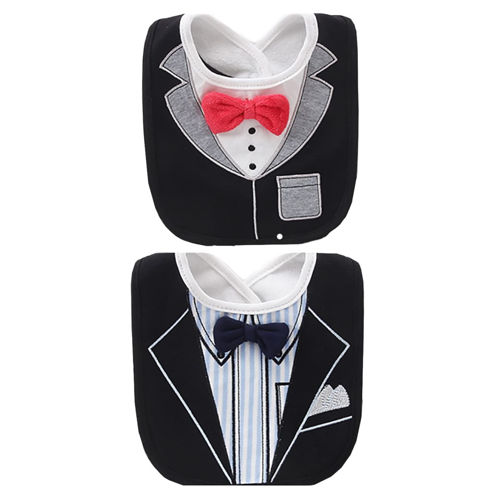 2PCS Baby Kids Bibs BOY MIXED DESIGN COTTON GENTLEMAN BOW FEEDING Bandana Apron Weaning