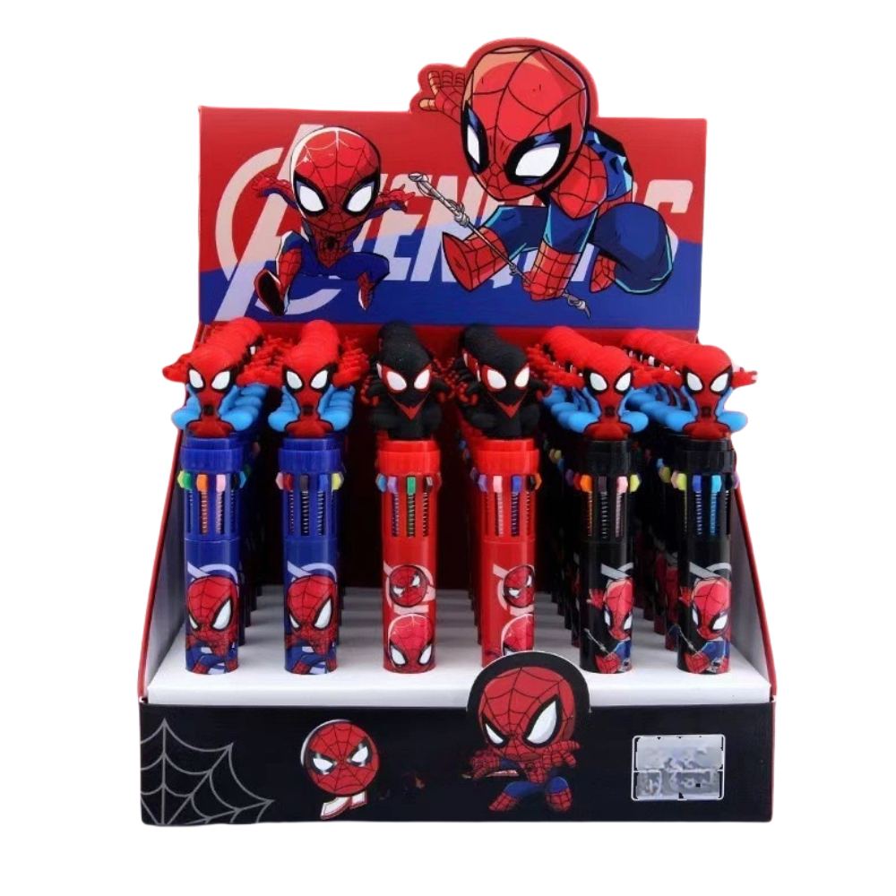 Multicolor teddy bear Pens 0.5mm 10-in-1 Retractable Ballpoint Pens 10 Colors Transparent Barrel Ballpoint Pen for Office Supplies and kids school（Spiderman)