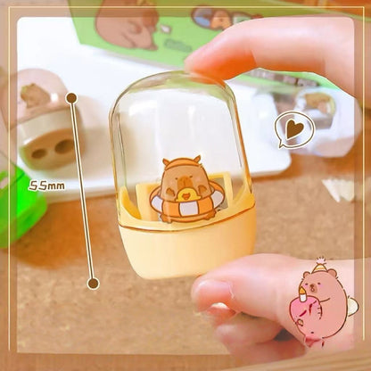 4PCS Pencil Sharpeners, Twin Hole Pencil Sharpener with Container Handheld Capybara Small Manual Pencils Sharpener with Lid Manual for Office School Supplies (Capybara)