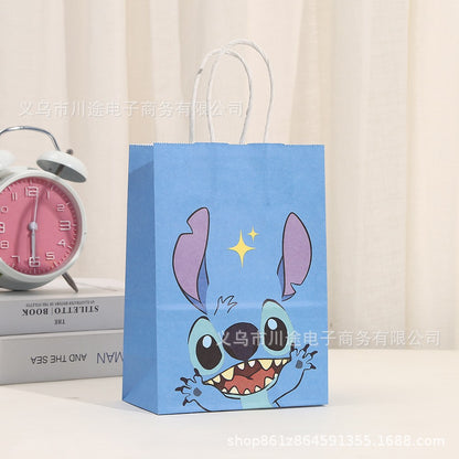 18 Pieces Princess Pink Kraft Paper Bags for Girls Gifts Party Favor Goodie  Treat Bags With Handle for Christmas,Birthday,and Celebrations Party Supplies(Stitch)