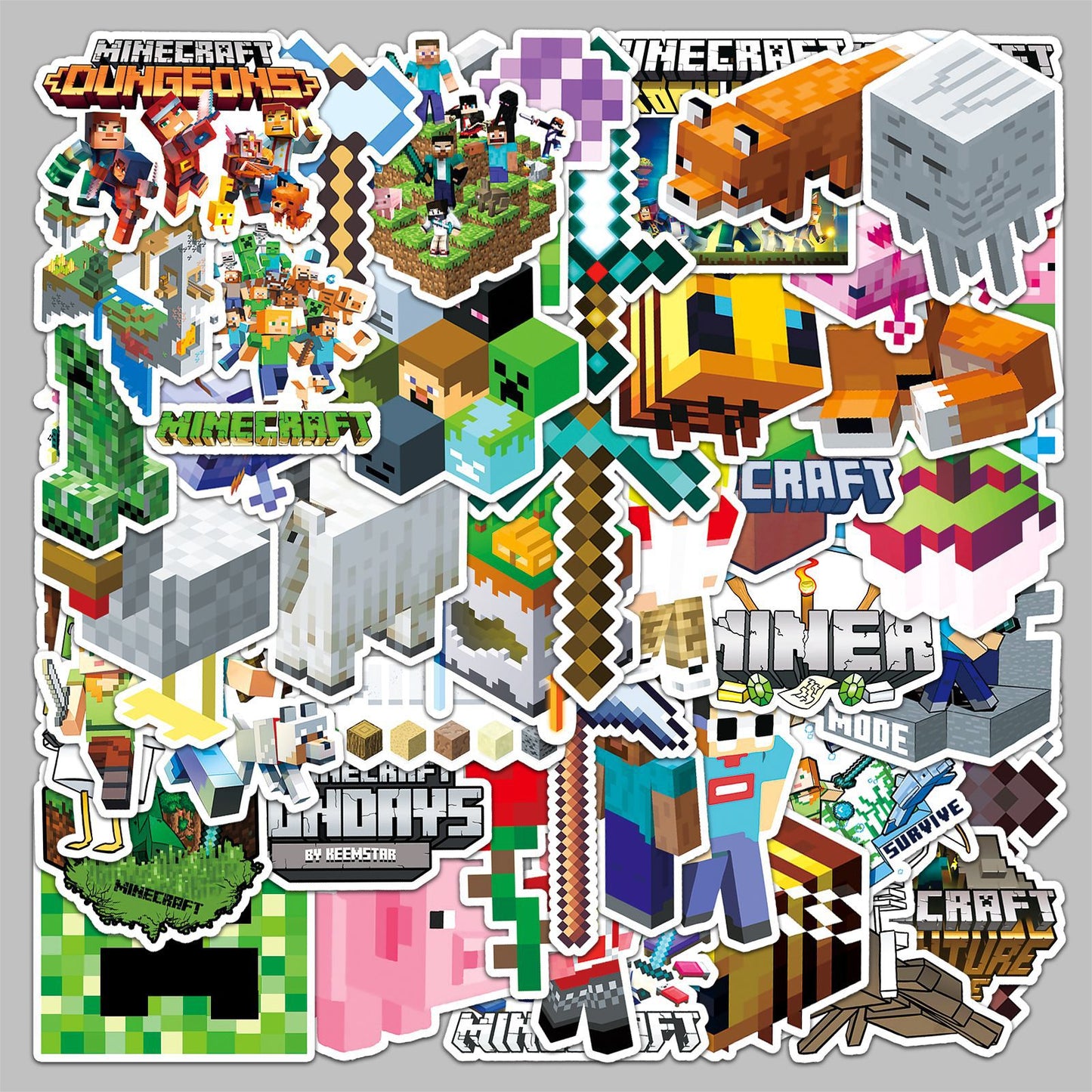 50pcs Princess Aven Superheros Toy Kids Stickers Luggage Laptop Skateboard Waterproof Party Bag Fillers Waterbottle Decal Graffiti Patches(Minecraft）