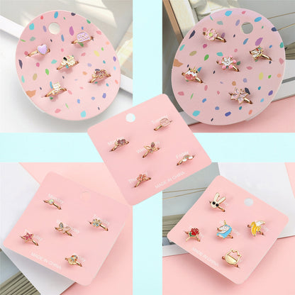 5pcs Adjustable Girls Rings Set Toys, Unicorn Finger Rings Princess Mermaid Rainbow Dress up for Children Kids Little Girls