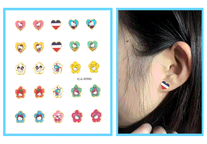 5 Sheets Toddlers Princess Elsa Minnie Kids Girls Nail stickers Earring Stickers Art Decal Party Bag Fillers Decor for Kids Girls Birthday Gift(Mermaid earrings stickers)