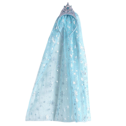 Kids Girls Toddlers Blue Elsa Ponytail Hair Extension Party Hair clips Snowflake Crown Headband Hairband Costume Dress up Braided Wigs (Elsa blue crown headband Ⅱ)