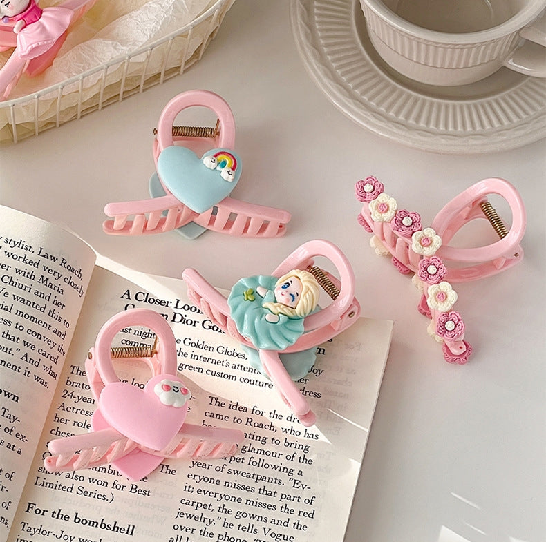 2/3 Pcs Hair Claw Clips for Women and Girls 2/3 Flower Heart Princess Trendy Coloured Claw Clip kids Kitty pink Claw Clips for all
