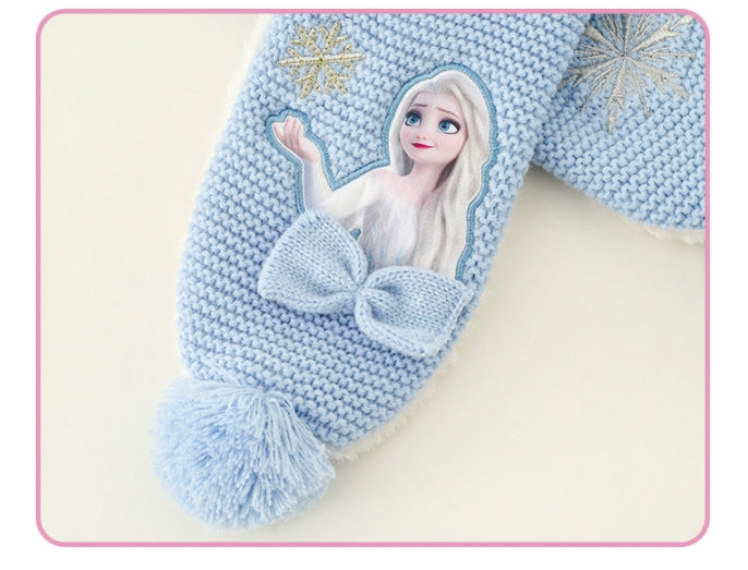 Kids Winter Beanie Hat Scarf for 2-10 Years Old Boys Girls.Outdoor Warm Fleece Lined Thermal Knit Fluffy Pom(Pink Elsa)