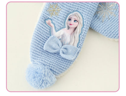 Kids Winter Beanie Hat Scarf for 2-10 Years Old Boys Girls.Outdoor Warm Fleece Lined Thermal Knit Fluffy Pom(Pink Elsa)