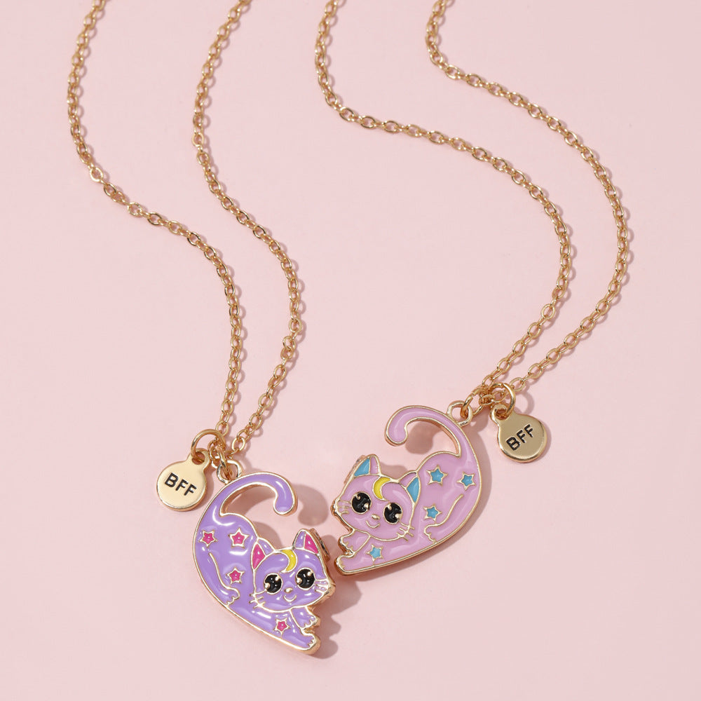Best Friend Necklace Set, Matching BFF for 2 or 3 Friends, Ideal Friendship Jewelry Gift for Girls, Women, Sisters, Perfect for Birthdays and Special Occasions (Cat 2Friends)