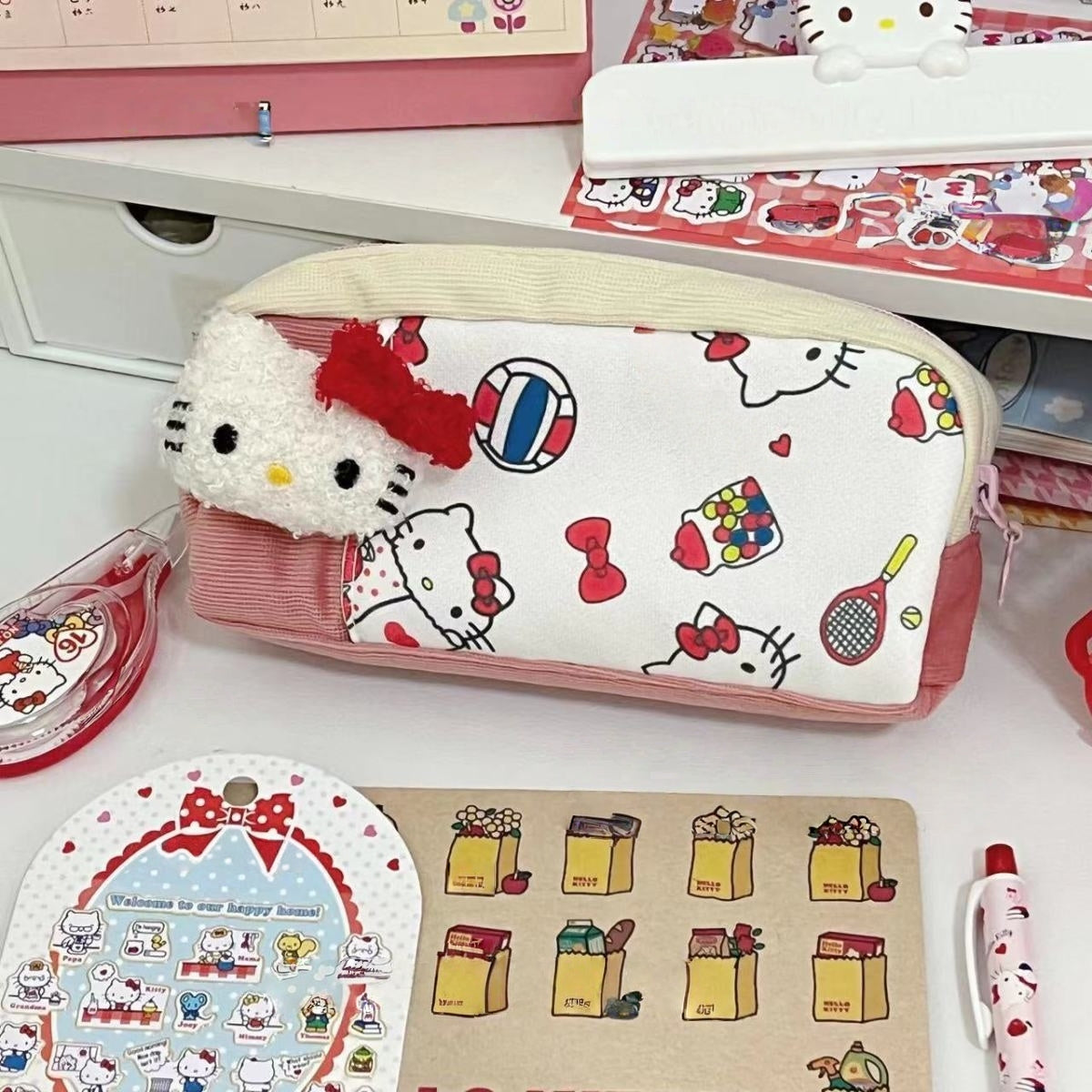 3D Girls Boys Kids Princess Castle Large Pencil Case ,High Capacity Water Proof,School Supplies Gifts Stationery (Hello Kitty)