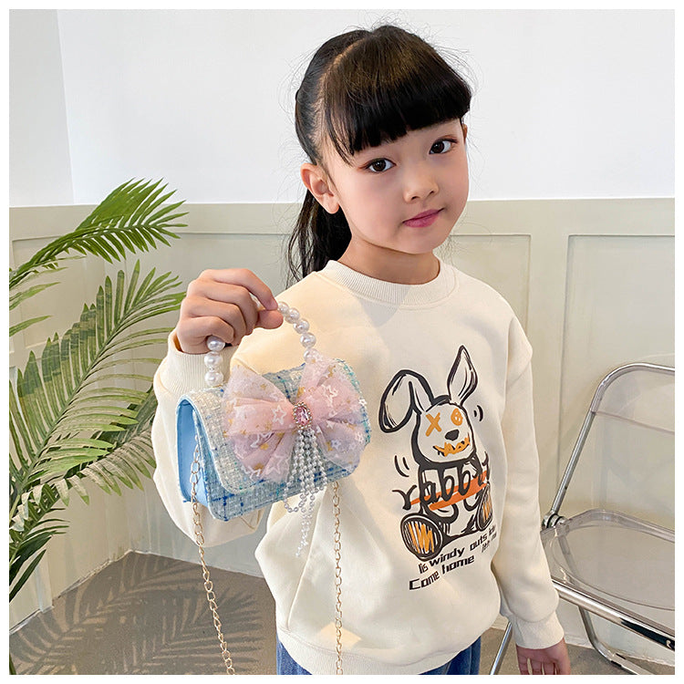 Shoulder Bag Girls Kids Children Handbags Portable Mini Coin Purse Messenger Crossbody Bag Princess Pearl Bow Mini Flip Bag Accessories Bags Gift Travel Holiday