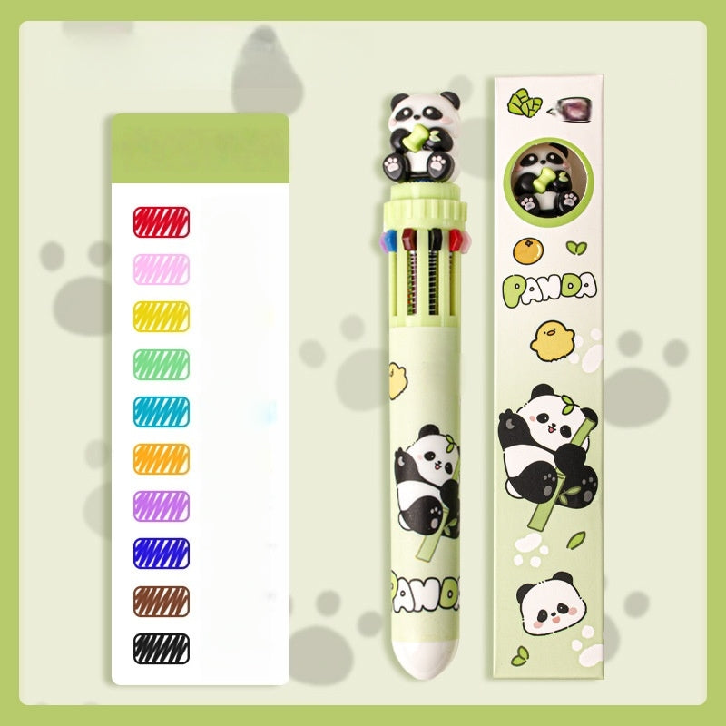 Multicolor teddy bear Pens 0.5mm 10-in-1 Retractable Ballpoint Pens 10 Colors Transparent Barrel Ballpoint Pen for Office Supplies and kids school(Panda)