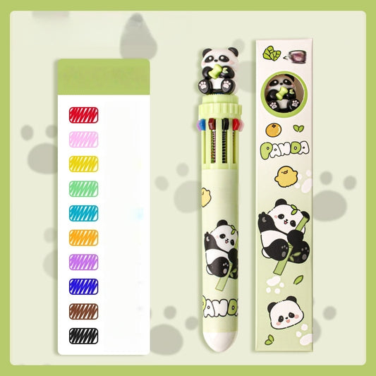 Multicolor teddy bear Pens 0.5mm 10-in-1 Retractable Ballpoint Pens 10 Colors Transparent Barrel Ballpoint Pen for Office Supplies and kids school(Panda)