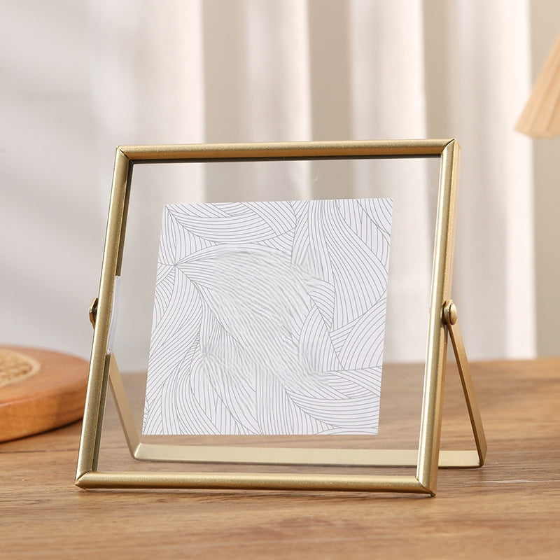 Glass Pressed Flower Frames, Floating Picture Frames, Gold Glass Photo, Tabletop Handmade Artwork Photo Ornament for Home Decoration Gift (Gold, 6x4)