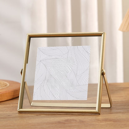 Glass Pressed Flower Frames, Floating Picture Frames, Gold Glass Photo, Tabletop Handmade Artwork Photo Ornament for Home Decoration Gift (Gold, 6x4)