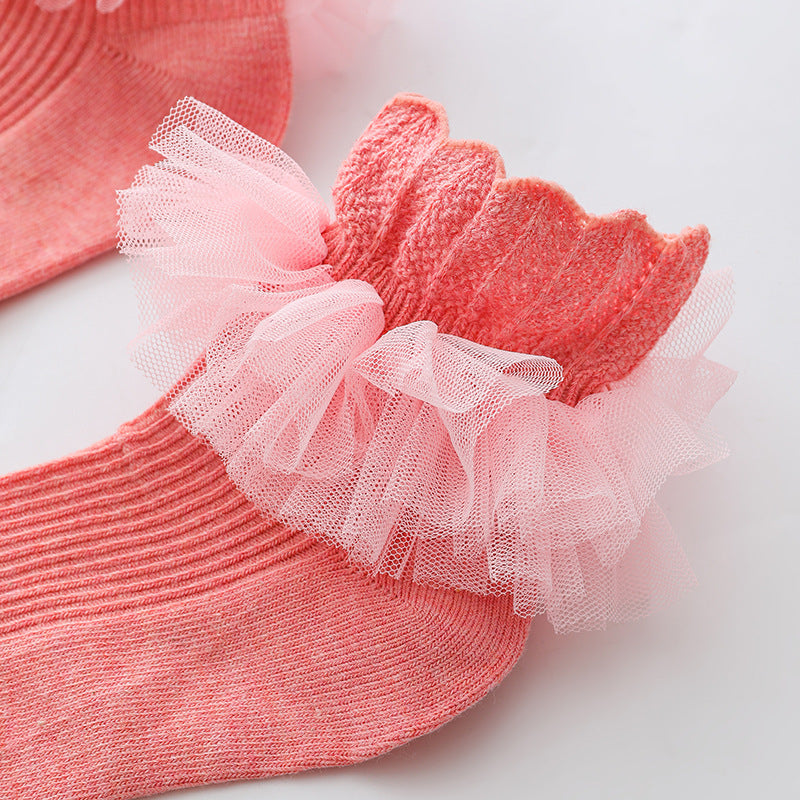 3 Pairs Kids Baby Girls Frilly Lace Tutu Flower Soft Cotton Socks Newborn Toddler Ankle Socks (Set01 1-3)