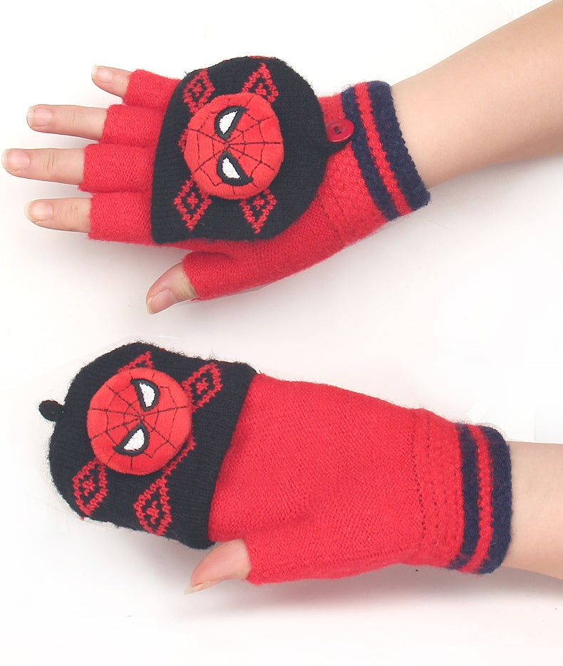 Fingerless Flap Cover Gloves Winter Knit Warm Mittens Soft Lined Fleece Thermal Outdoor Half Finger Gloves with Cover Convertible Flip Top for Kids