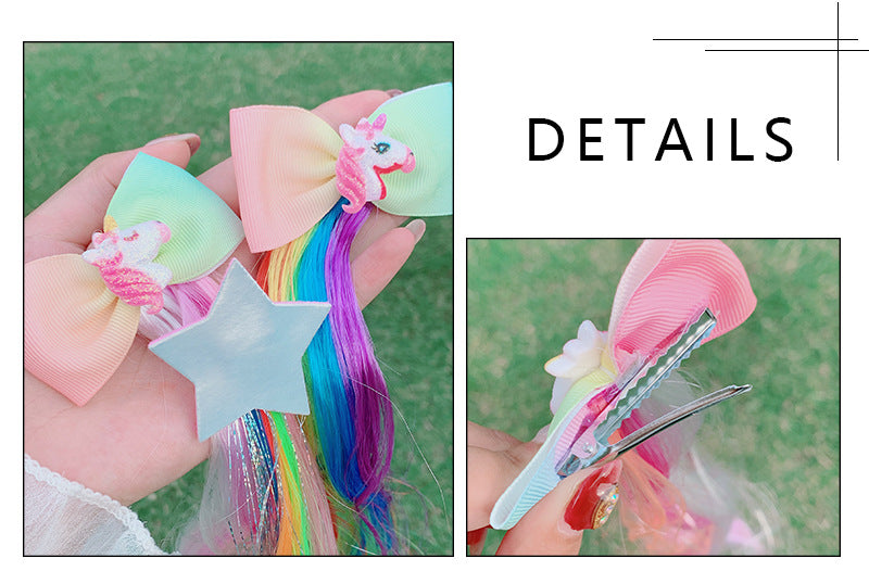 4PCS Kids Girls Toddlers Rainbow Colour Girls Ponytail Hair Extension Kids Party Unicorn Elsa Hair clips Braided Wigs Dress up