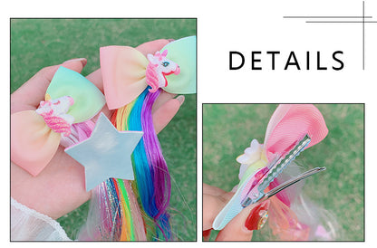 4PCS Kids Girls Toddlers Rainbow Colour Girls Ponytail Hair Extension Kids Party Unicorn Elsa Hair clips Braided Wigs Dress up