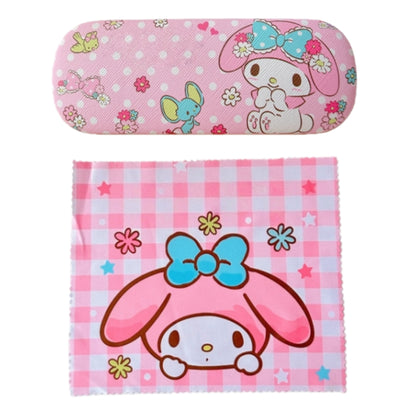 Lovely cat Cartoon Hard Shell Eyeglasses Cases Girl Protective Case Storage Box With Glasses Cloth for Teen PU leather eyegalss case (Cinnamoroll)
