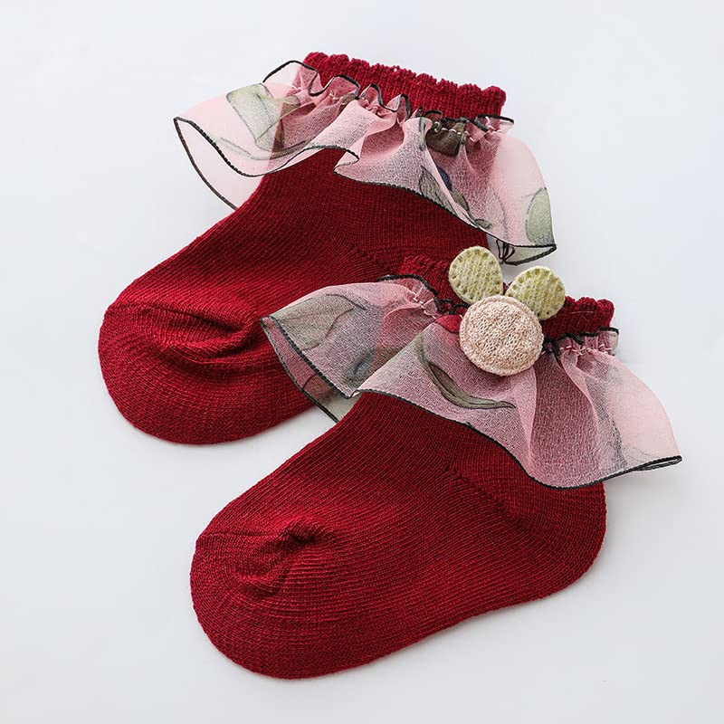 3 Pairs Kids Baby Girls Frilly Lace Tutu Flower Soft Cotton Socks Newborn Toddler Ankle Socks(Set03 1-2)