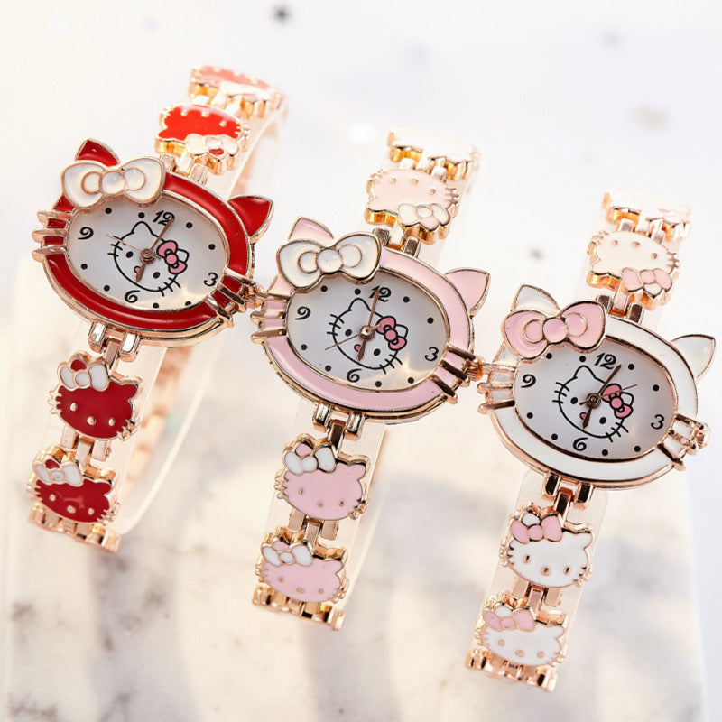Analogue Quartz Watch with Stainless Steel Strap Bracelet Cats Girls Toddler Watches Gifts for Kids Birthday Gifts Gift Box