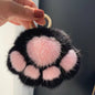 Cute Avocado cat paws panda Plush Keychain, Fluffy faux fur Decorative Key Ring Accessory for Women's Bags, Backpack and Purses (Black)