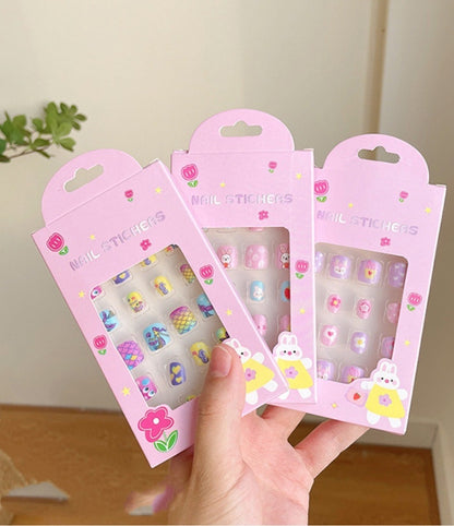 48Pcs 2 Pack Children Acrylic Fake Nails Press on Pre-glue Full Cover Glitter Color Rainbow Unicorn Mermaid Kids Stick On False Nail Art Kits Set Girls Birthday Gift (Set02）