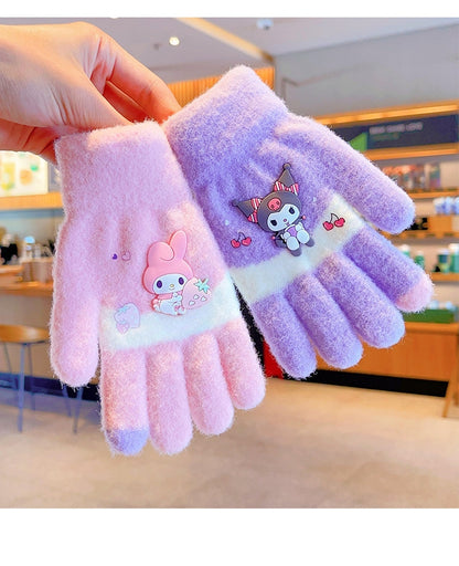 Full Finger Gloves Elsa Winter Knit Warm Mittens Soft Lined Fleece Thermal Outdoor Stretchy Gloves for Kids boys girls (hello kitty)