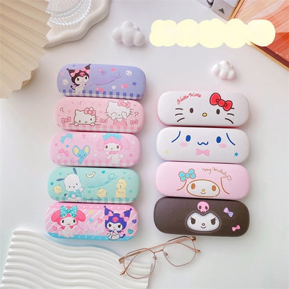 Lovely cat Cartoon Hard Shell Eyeglasses Cases Girl Protective Case Storage Box With Glasses Cloth for Teen PU leather eyegalss case (Hello Kitty)