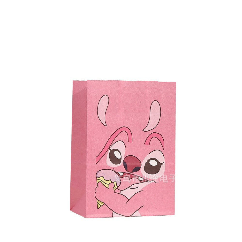 18 Pieces Princess Pink Kraft Paper Bags for Girls Gifts Party Favor Goodie  Treat Bags With Handle for Christmas,Birthday,and Celebrations Party Supplies(Stitch)