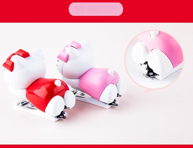 Mini Effortless Kitty Princess Desktop Staplers with 1000 Standard No.10 staples set Cute Stapler Gift for Student and Office School stationary Use （Hello Kitty）