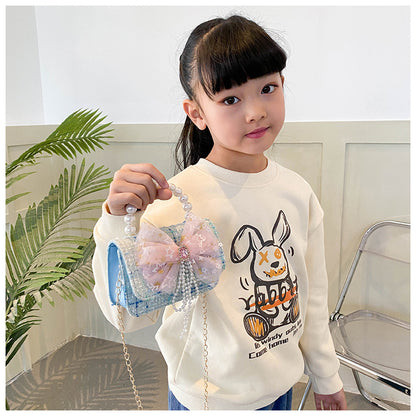 Shoulder Bag Girls Kids Children Handbags Portable Mini Coin Purse Messenger Crossbody Bag Princess Pearl Bow Mini Flip Bag Accessories Bags Gift Travel Holiday