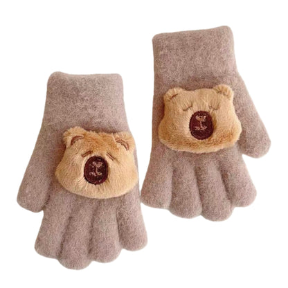 Full Finger Gloves Winter Knit Warm Mittens Soft Lined Fleece Thermal Outdoor Stretchy Gloves for Kids boys girls (3D Capybara)