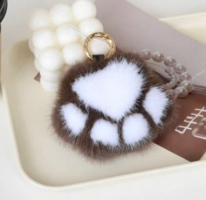 Cute Avocado cat paws panda Plush Keychain, Fluffy faux fur Decorative Key Ring Accessory for Women's Bags, Backpack and Purses (Pink)