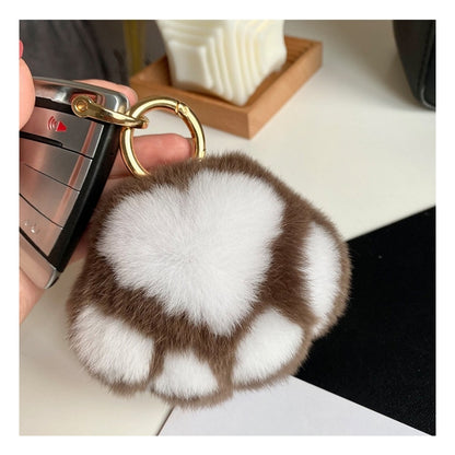 Cute Avocado cat paws panda Plush Keychain, Fluffy faux fur Decorative Key Ring Accessory for Women's Bags, Backpack and Purses (Pink)