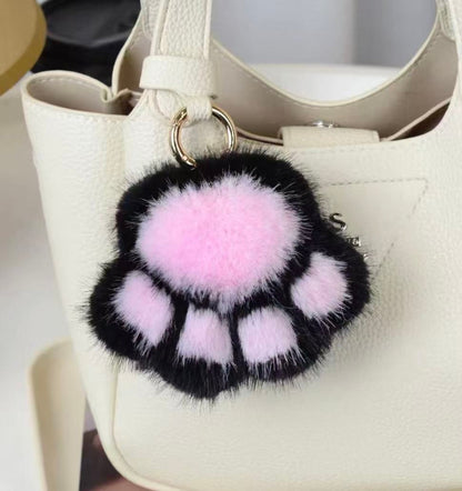 Cute Avocado cat paws panda Plush Keychain, Fluffy faux fur Decorative Key Ring Accessory for Women's Bags, Backpack and Purses (Pink)