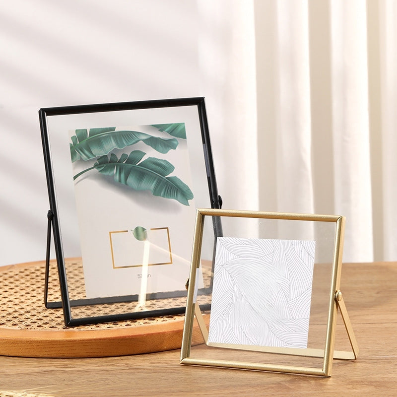 Glass Pressed Flower Frames, Floating Picture Frames, Gold Glass Photo, Tabletop Handmade Artwork Photo Ornament for Home Decoration Gift (Gold, 8x6)